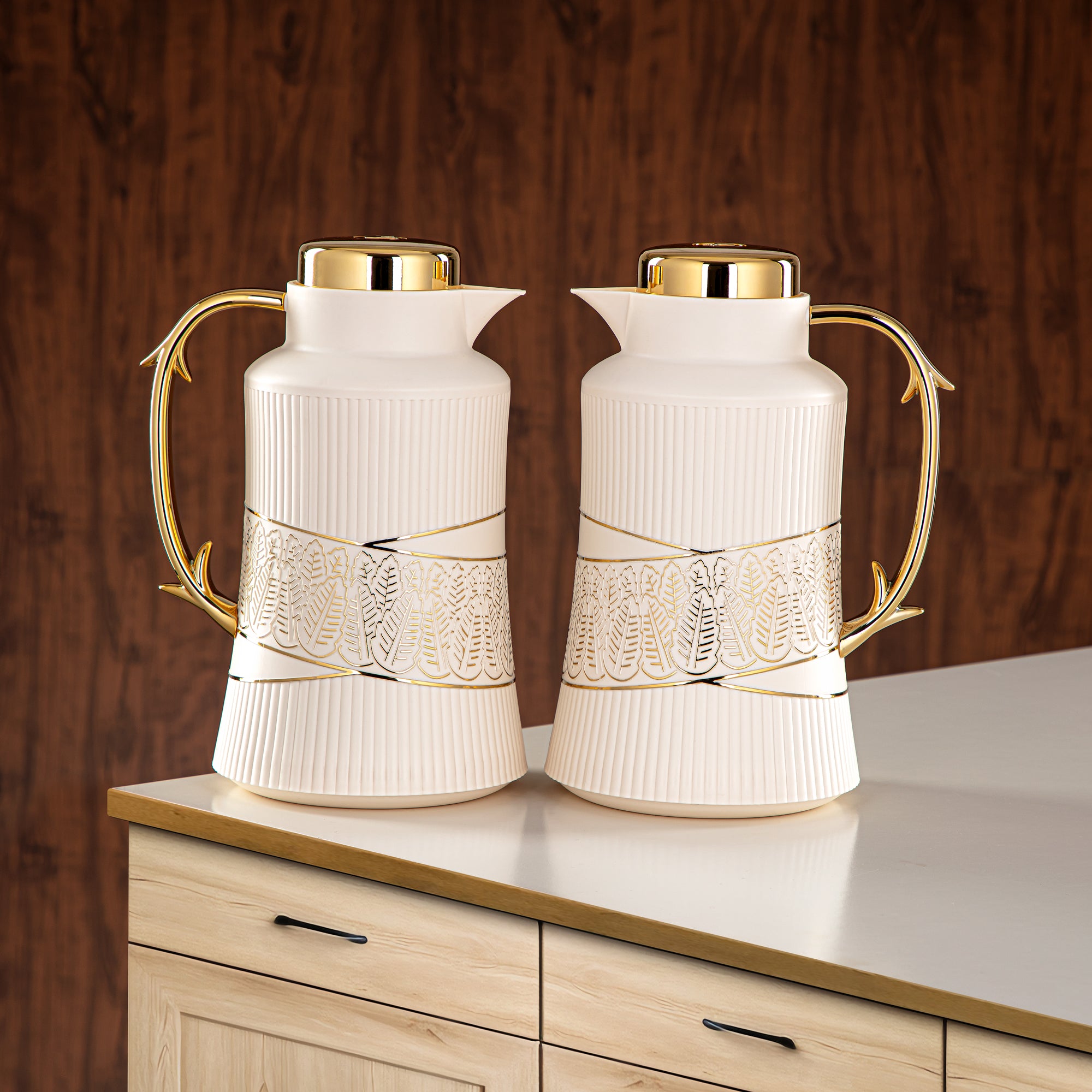 Almarjan 2 Pieces Vacuum Flask Set Ivory & Gold - GT112AB-100 IV/G