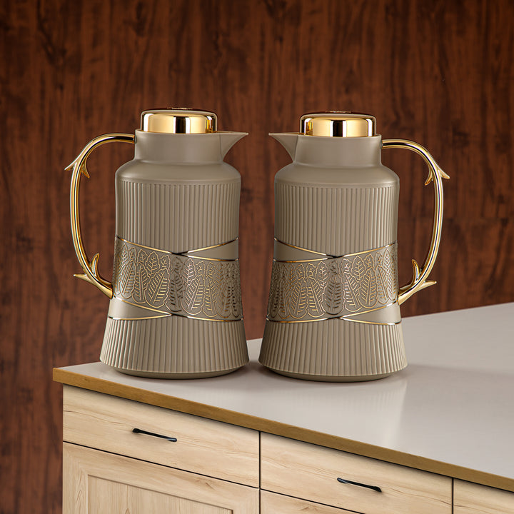 Almarjan 2 Pieces Vacuum Flask Set Khaki & Gold - GT112AB-100 NRM/G