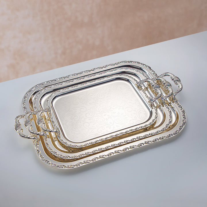 Almarjan 3 Pieces Serving Tray Set Silver - HT2305004