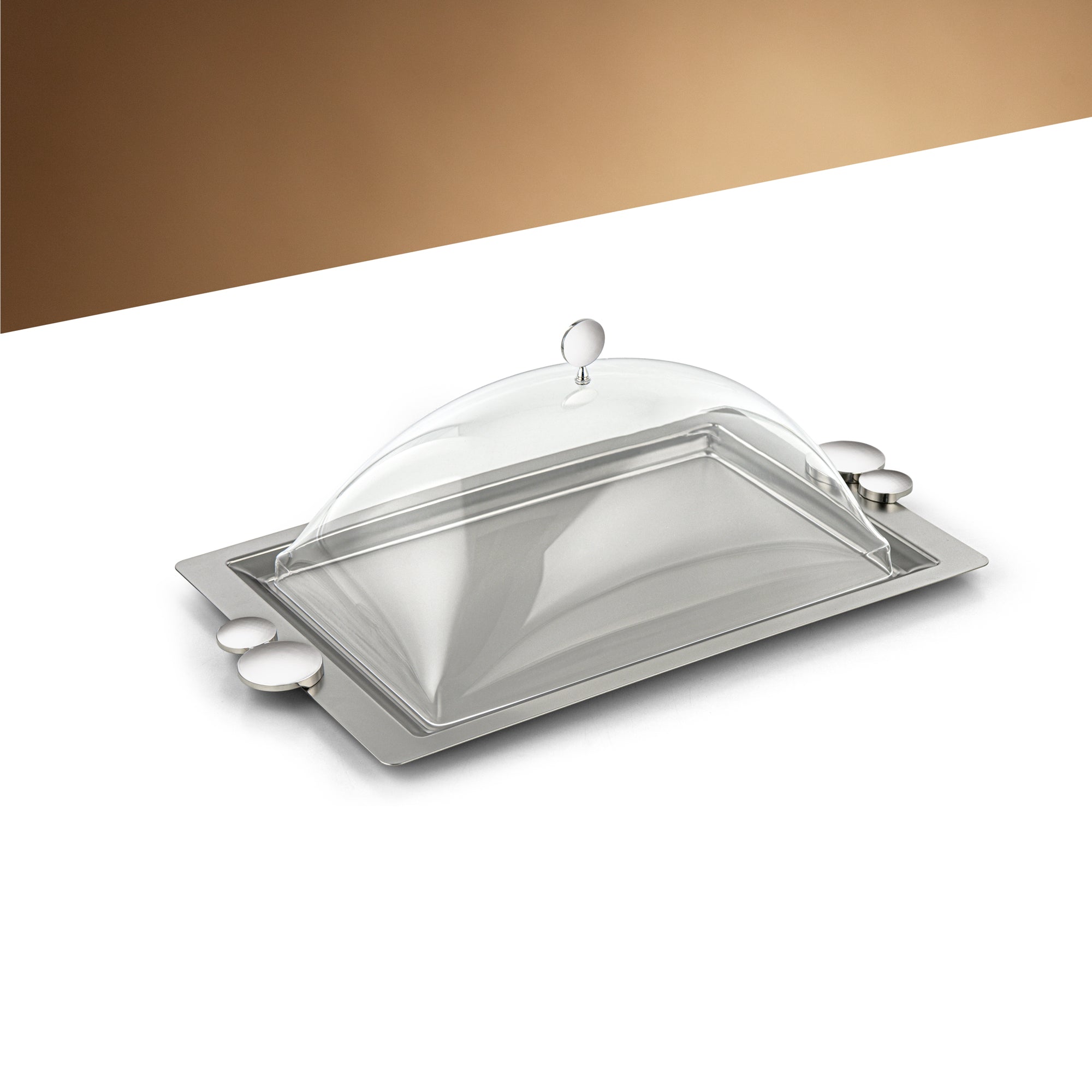 Almarjan 43 CM Serving Tray With Acrylic Cover Matte Nickel - HT2506028