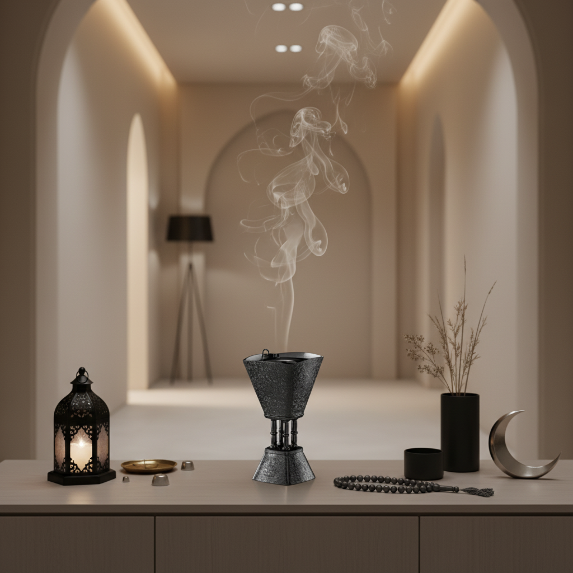 Almarjan Incense Burner Black Crackle 20cm