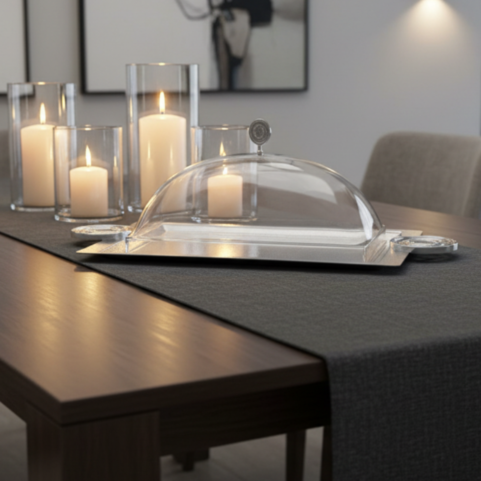 Almarjan Serving Tray with Cover 49 cm Silver Crackle