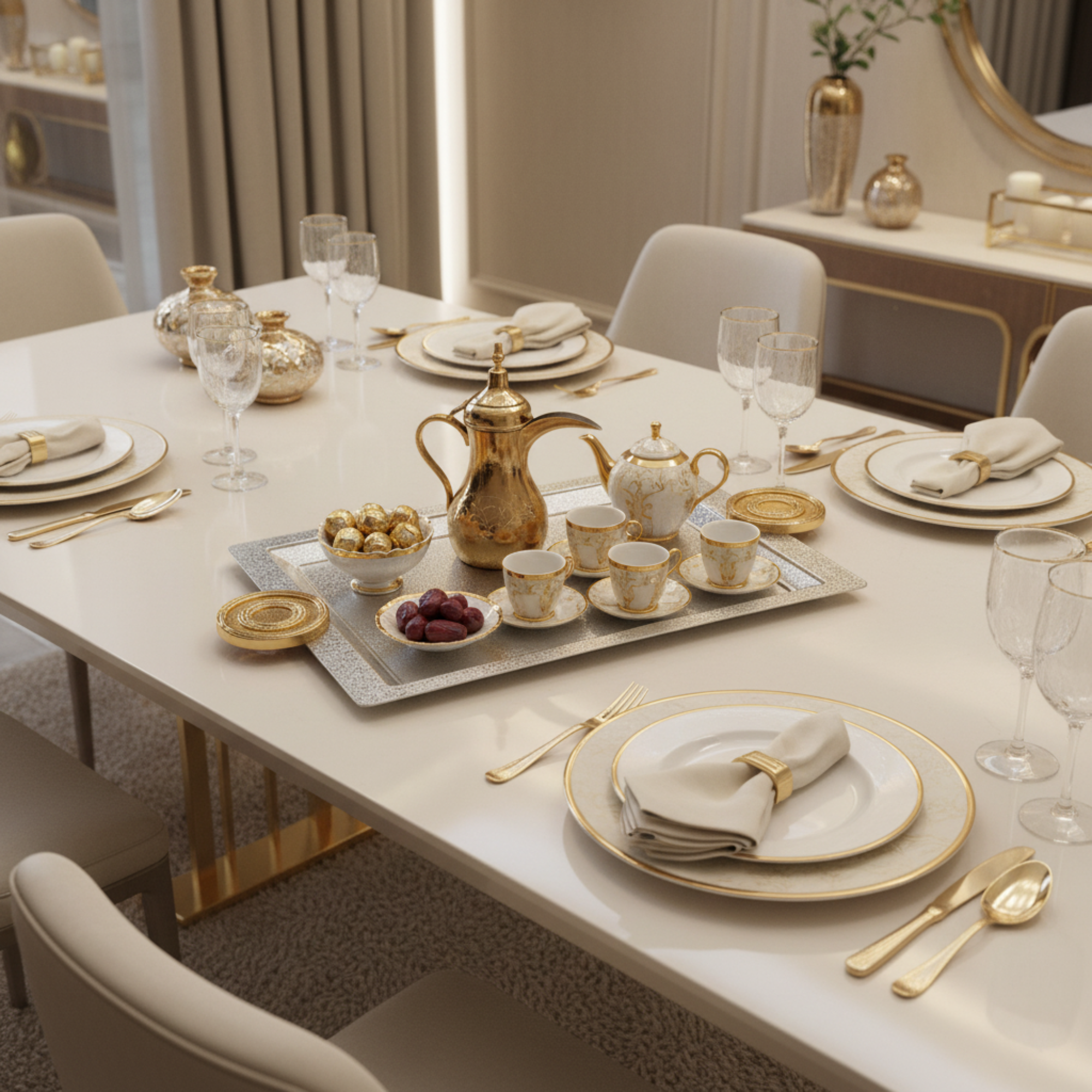 Almarjan Serving Tray 54 cm Silver & Gold Crackle