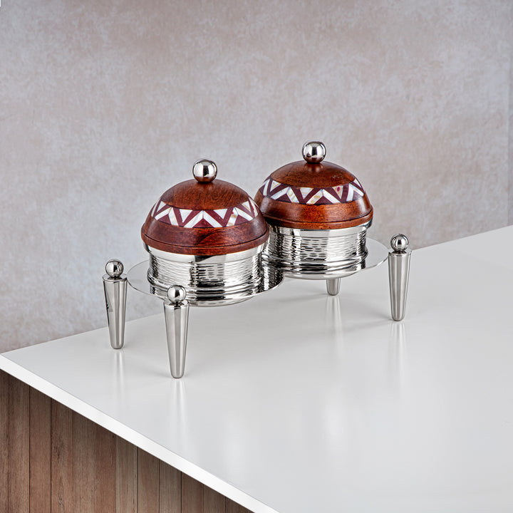 Almarjan 2 Part Candy Set Wood & Silver - MD-2107 D