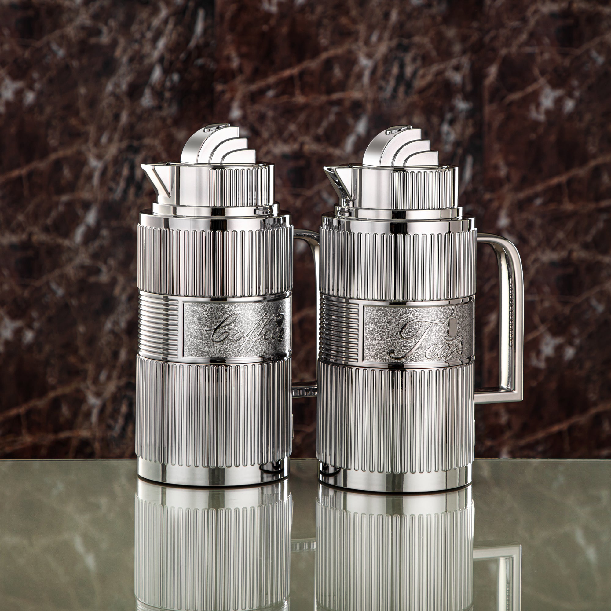 Almarjan Vacuum Flask Set, ABS, Push Button - 1L + 1L, Silver (OUD-S) - Tea & Coffee