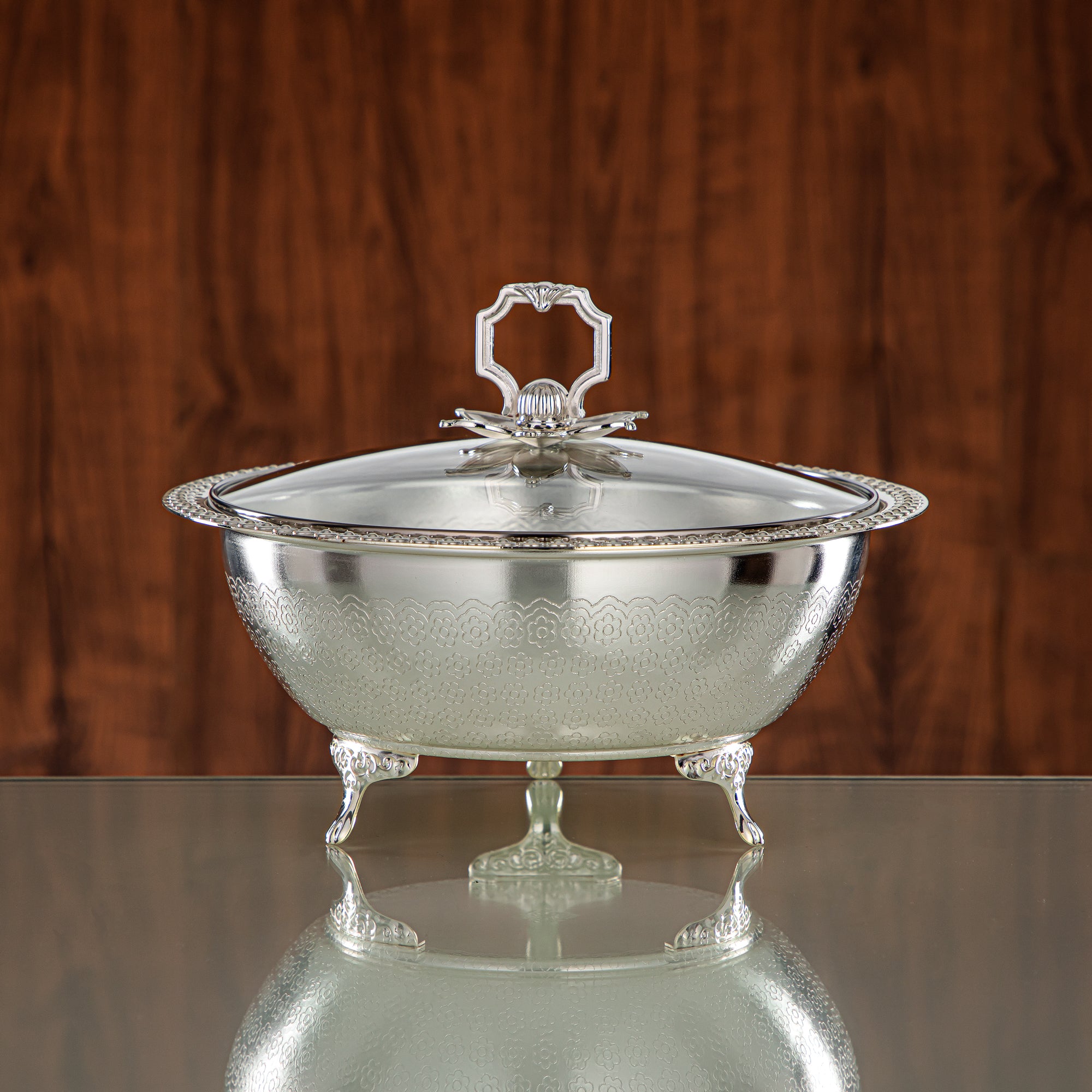 Almarjan Date Bowl 23CM (RBG4432L-S) - Silver Glass Cover | Ramadan & Eid