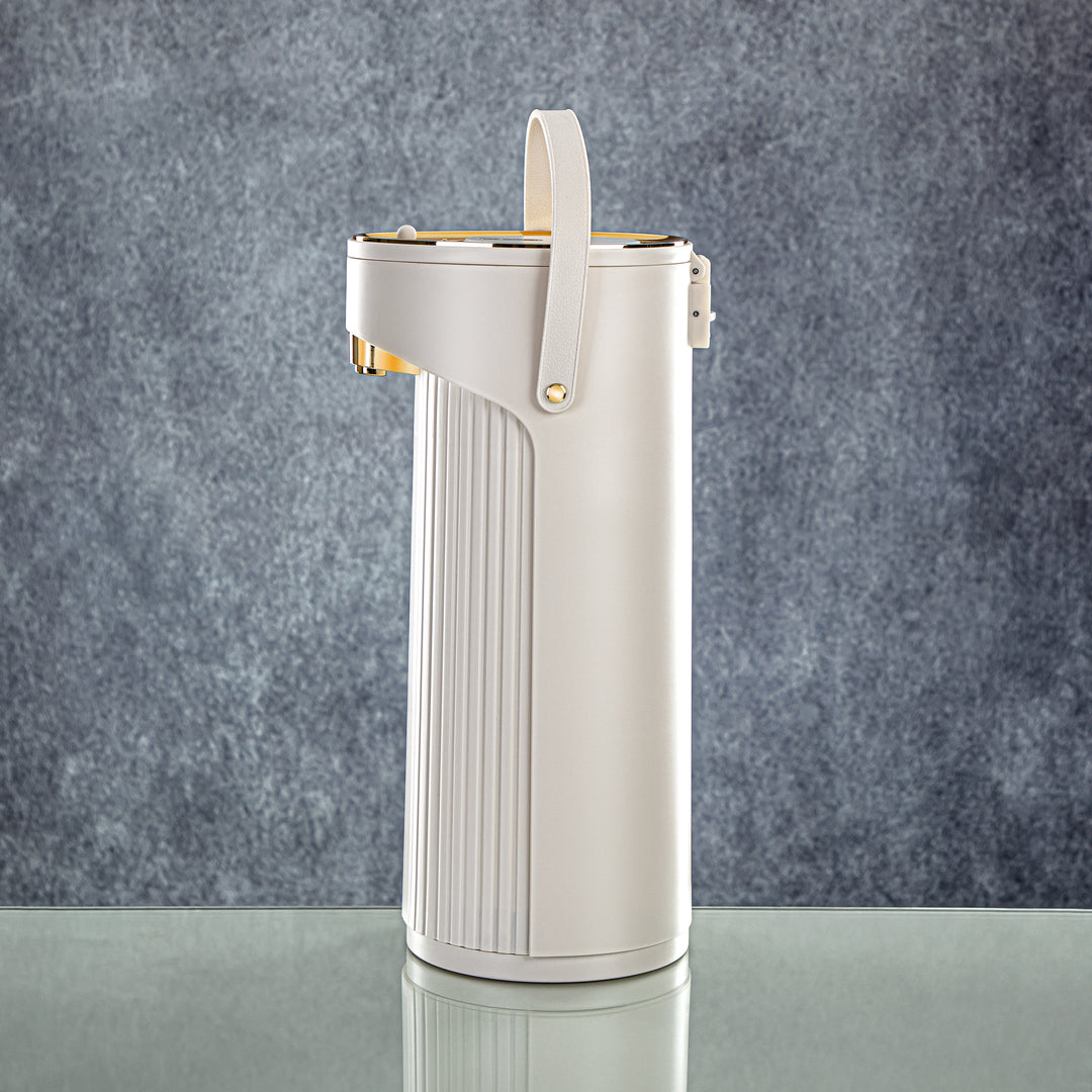 Almarjan 2.2 Liter Pump Vacuum Flask Ivory & Gold - SM-2417A-220 IV/G