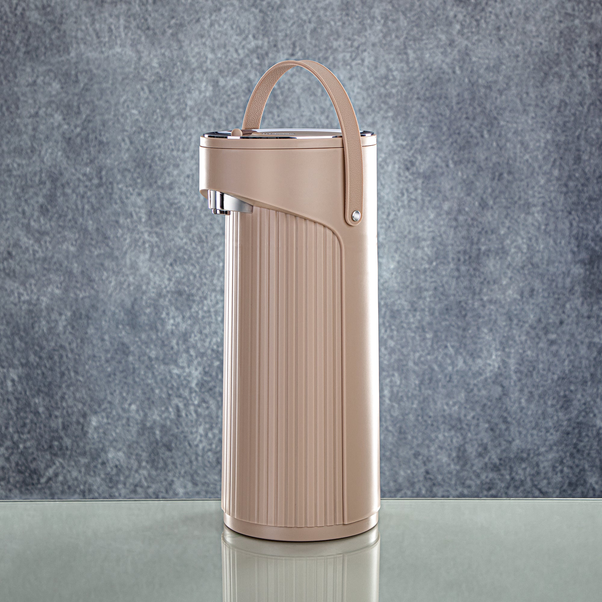 Almarjan 2.2 Liter Pump Vacuum Flask Light Brown & Silver - SM-2417A-220 LBR/C