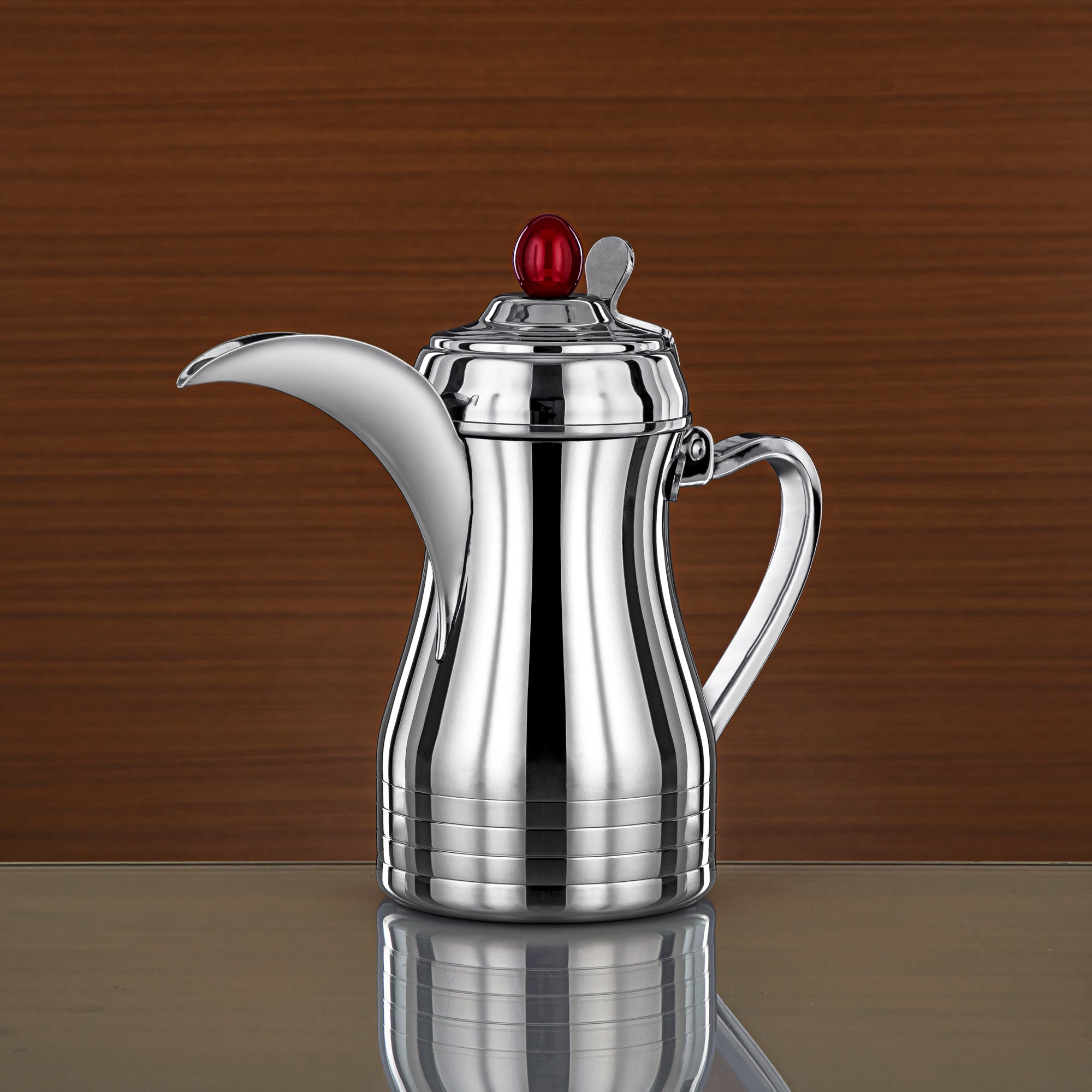 Almarjan 36 Ounce Elegance Collection Stainless Steel Coffee Pot Silver & Maroon - STS0013148