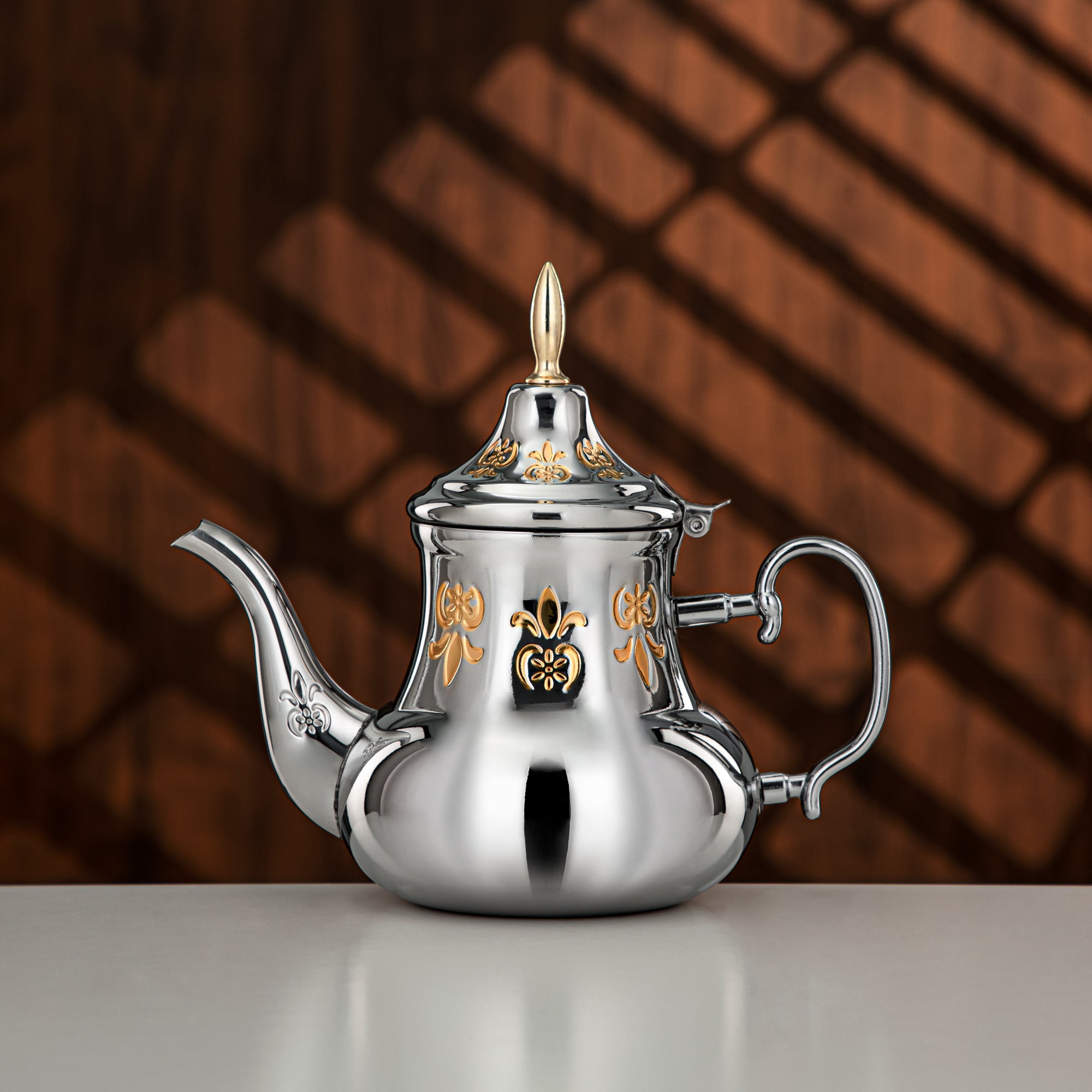 Almarjan 1.2 Liter Sahara Collection Stainless Steel Teapot Silver & Gold - STS0013183