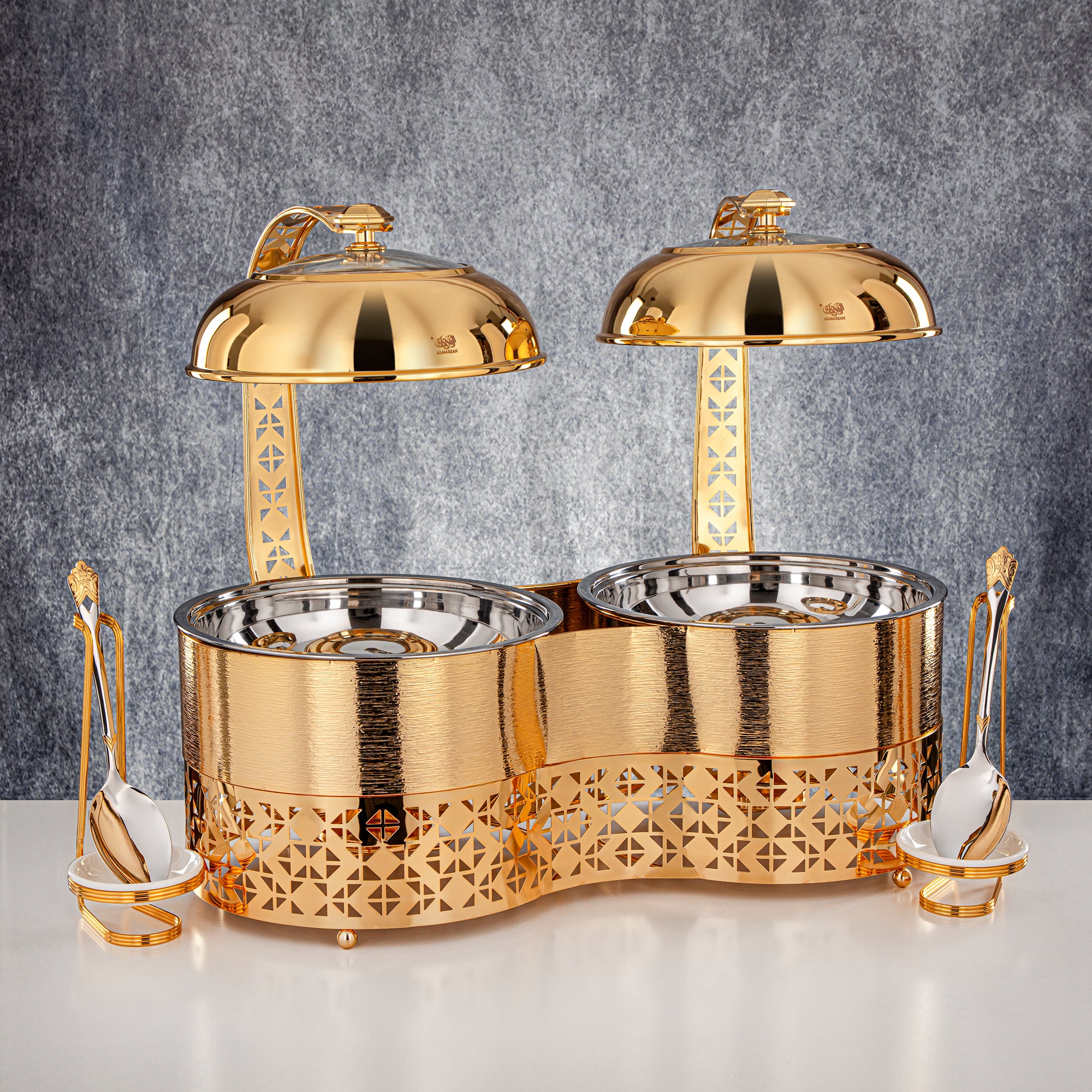 Almarjan 3000 ML + 3000 ML Double Chafing Dish Gold - STS0013347