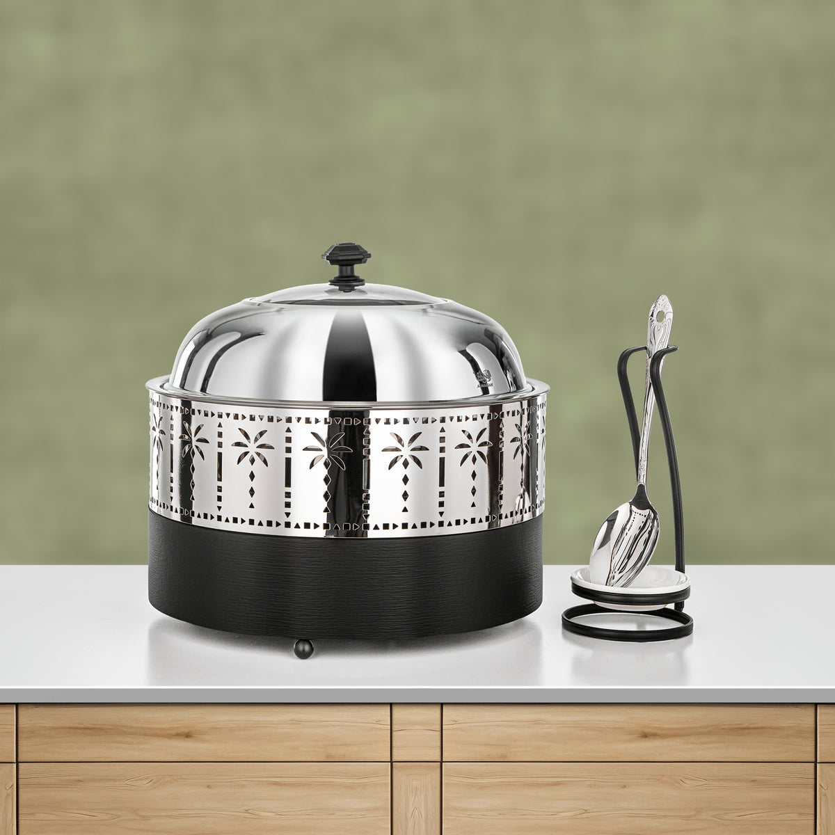 Almarjan 4L Chafing Dish, Brushed Black & Silver