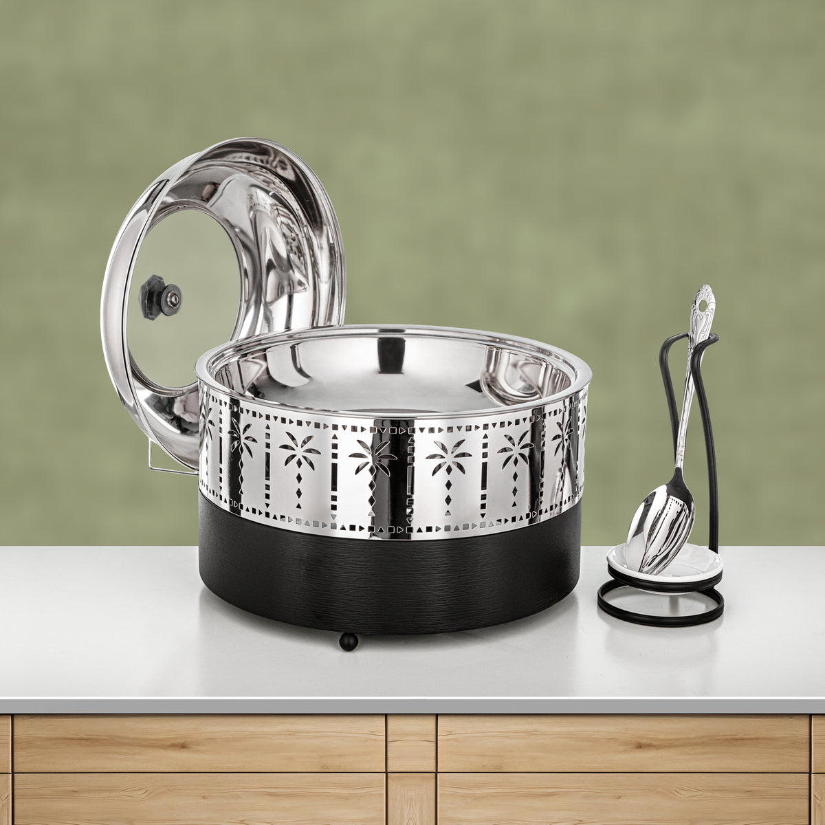 Almarjan 4L Chafing Dish, Brushed Black & Silver