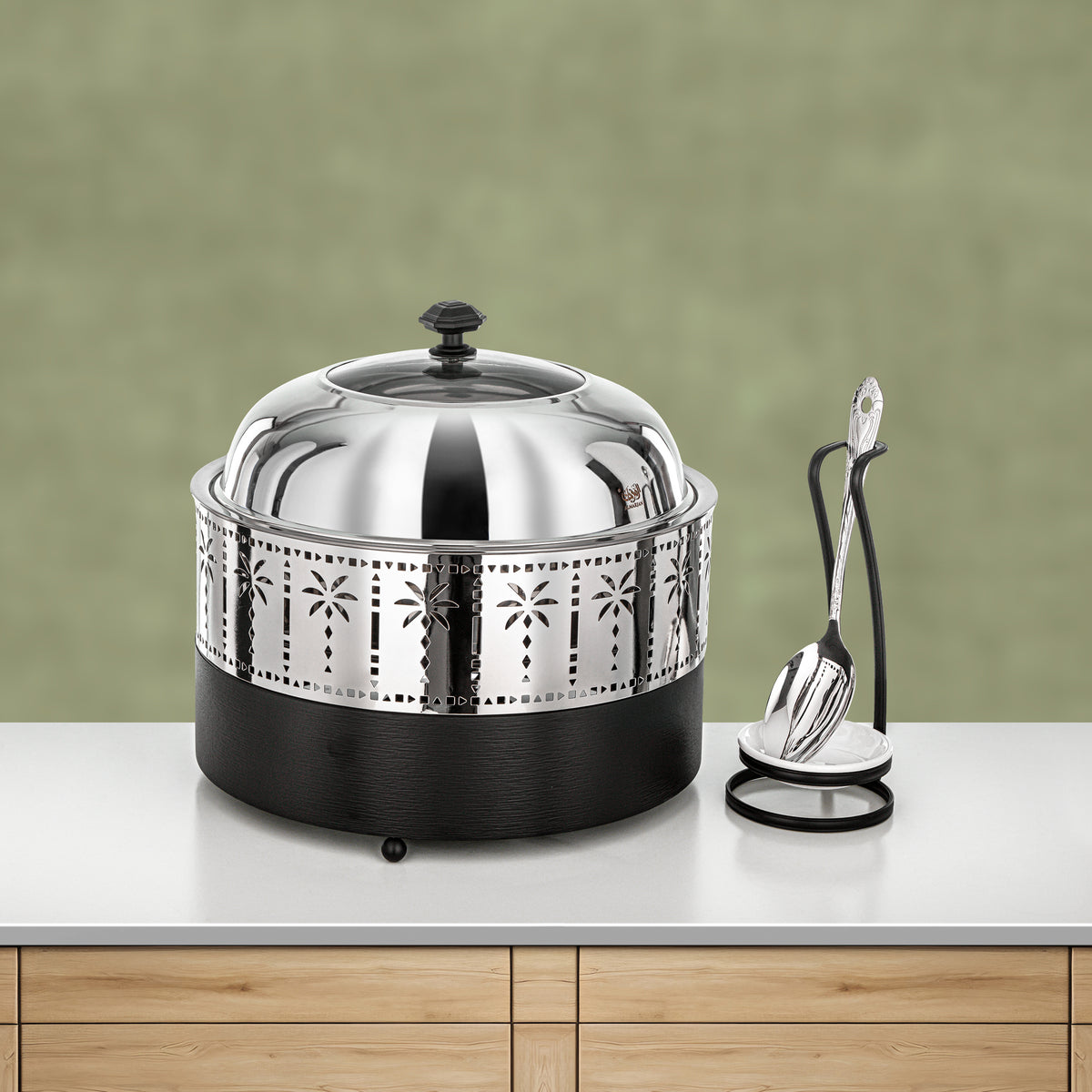 Almarjan 4L Chafing Dish, Brushed Black & Silver