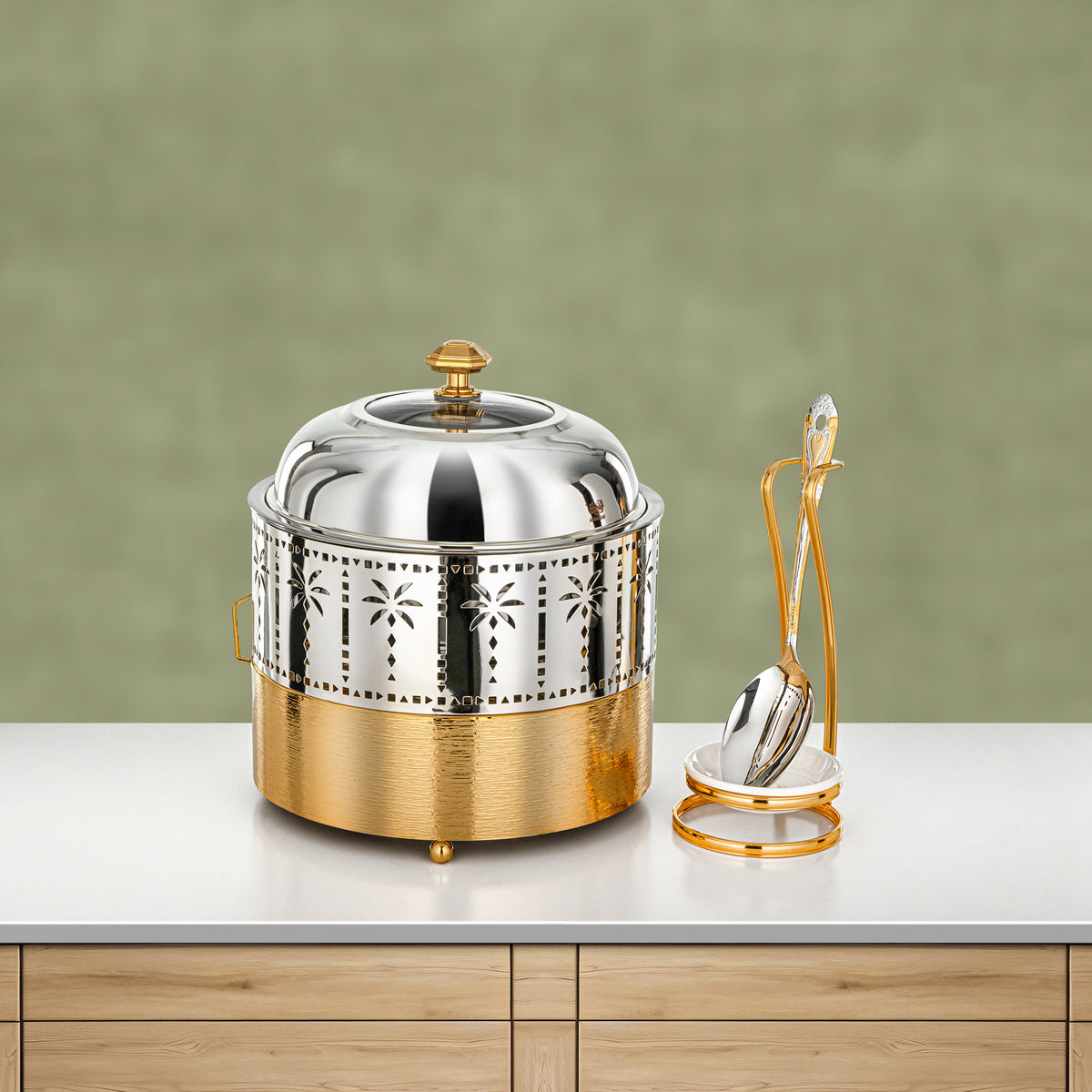 Almarjan 2L Chafing Dish, Brushed Gold & Silver