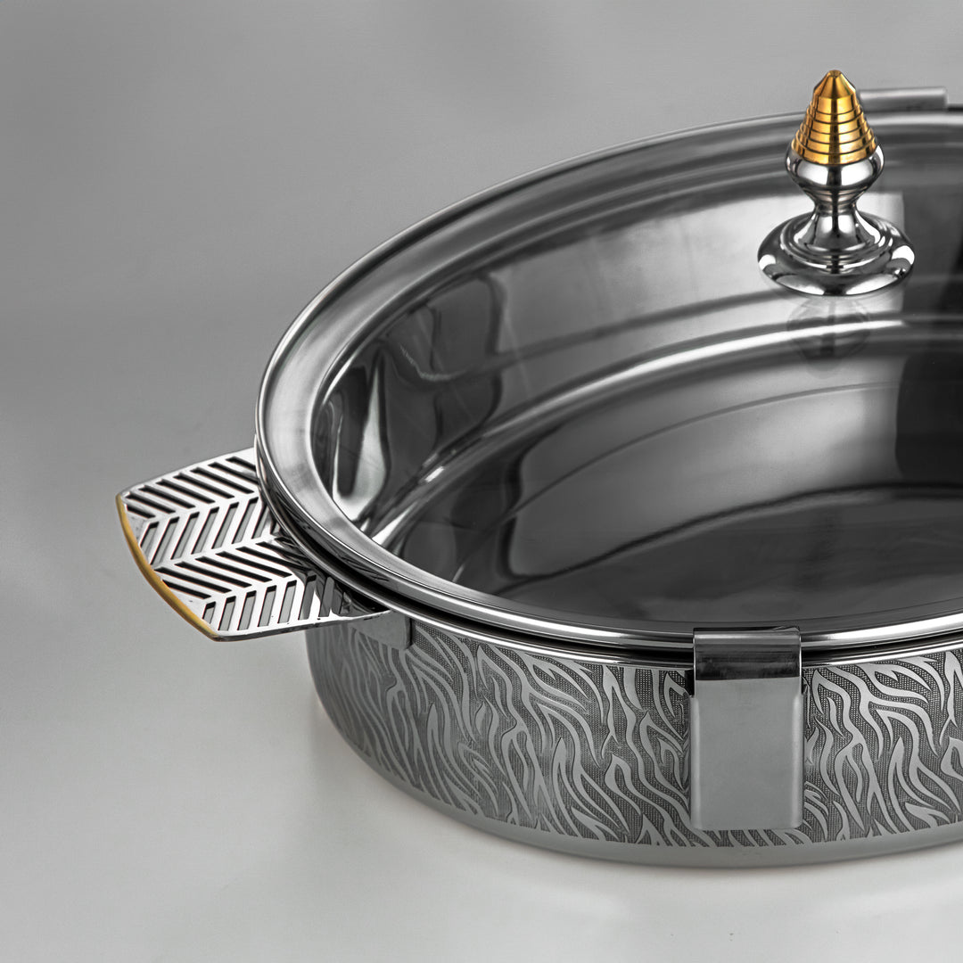 Almarjan 30 CM Mandi Collection Stainless Steel Hot Pot With Glass Cover Silver & Gold - H23PG1E