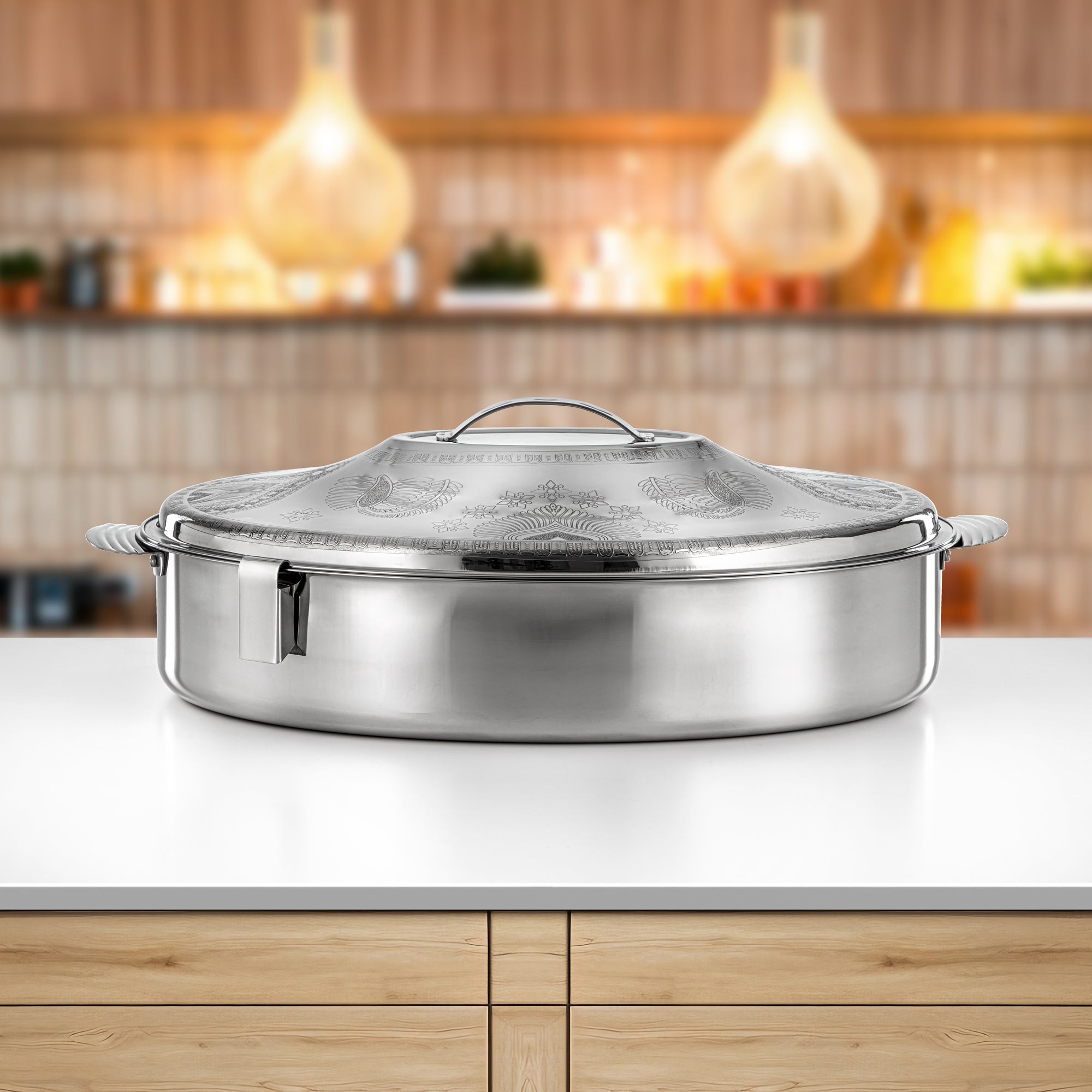 Almarjan 60 CM Stainless Steel Hot Pot – Silver with Etched Pattern – H24E17