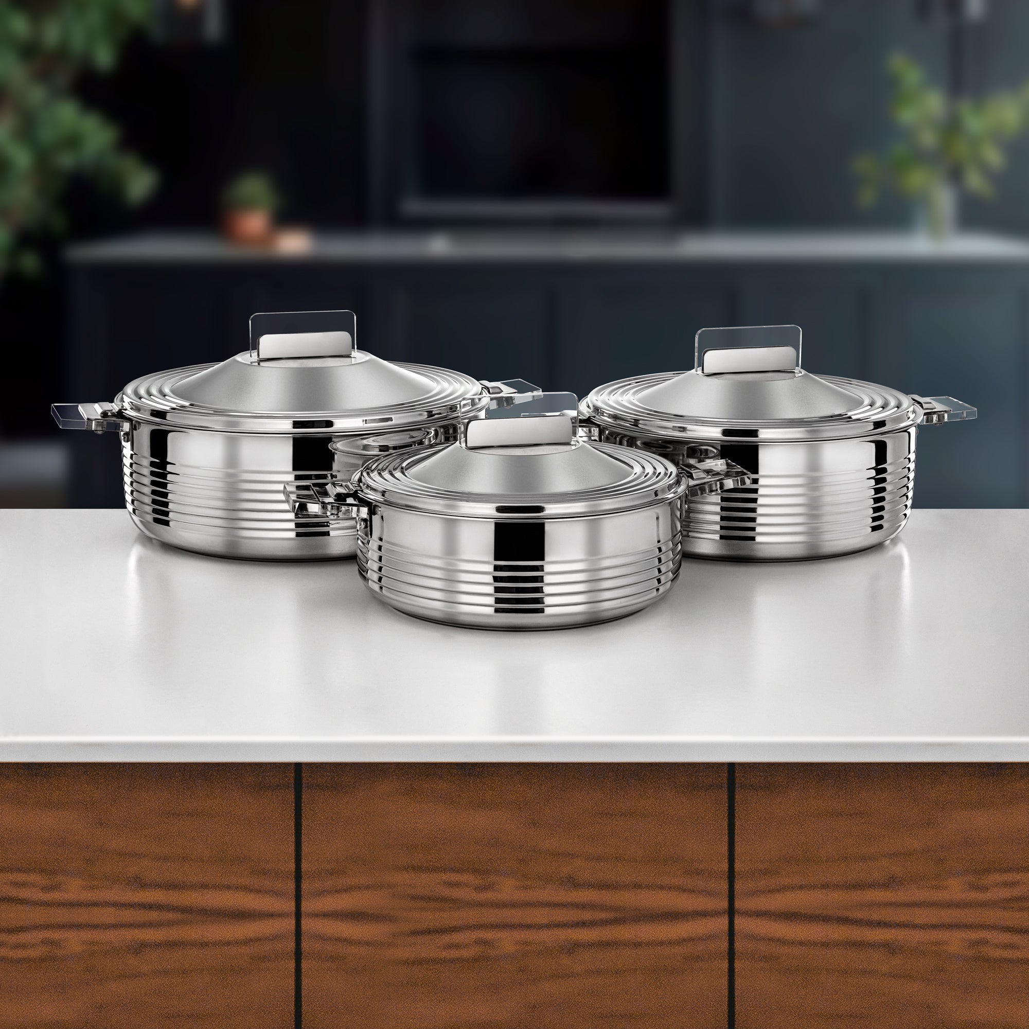 Almarjan Mahra Hot Pot Set of 3 Stainless Steel Silver (H25P3)