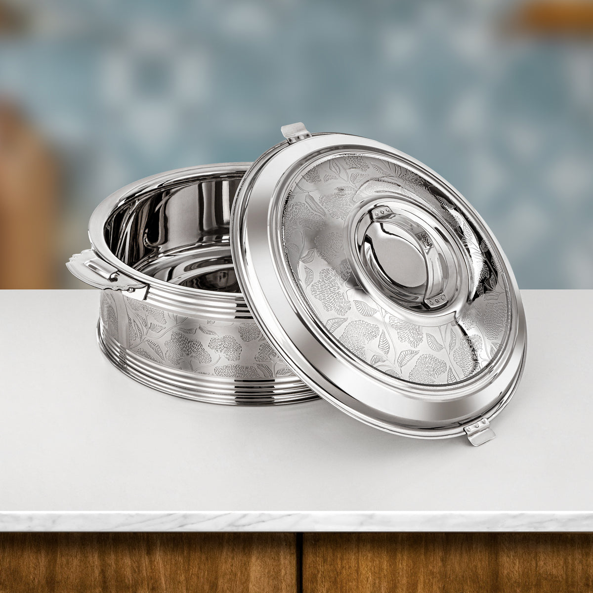Almarjan 3 Pieces Sausan Hot Pot Set, Mirror Silver