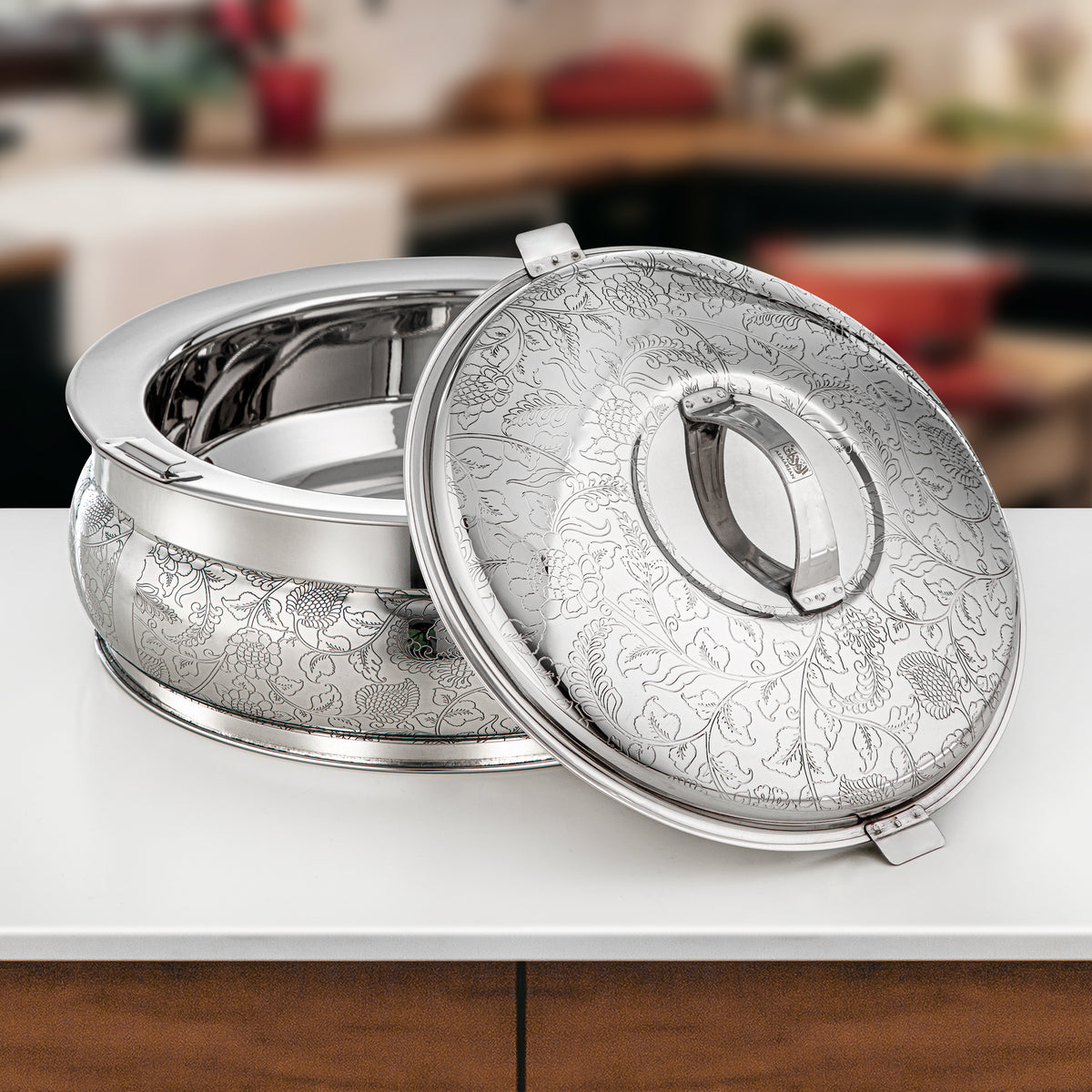 Almarjan 3 Pieces Shamsa Hot Pot Set, Mirror Silver
