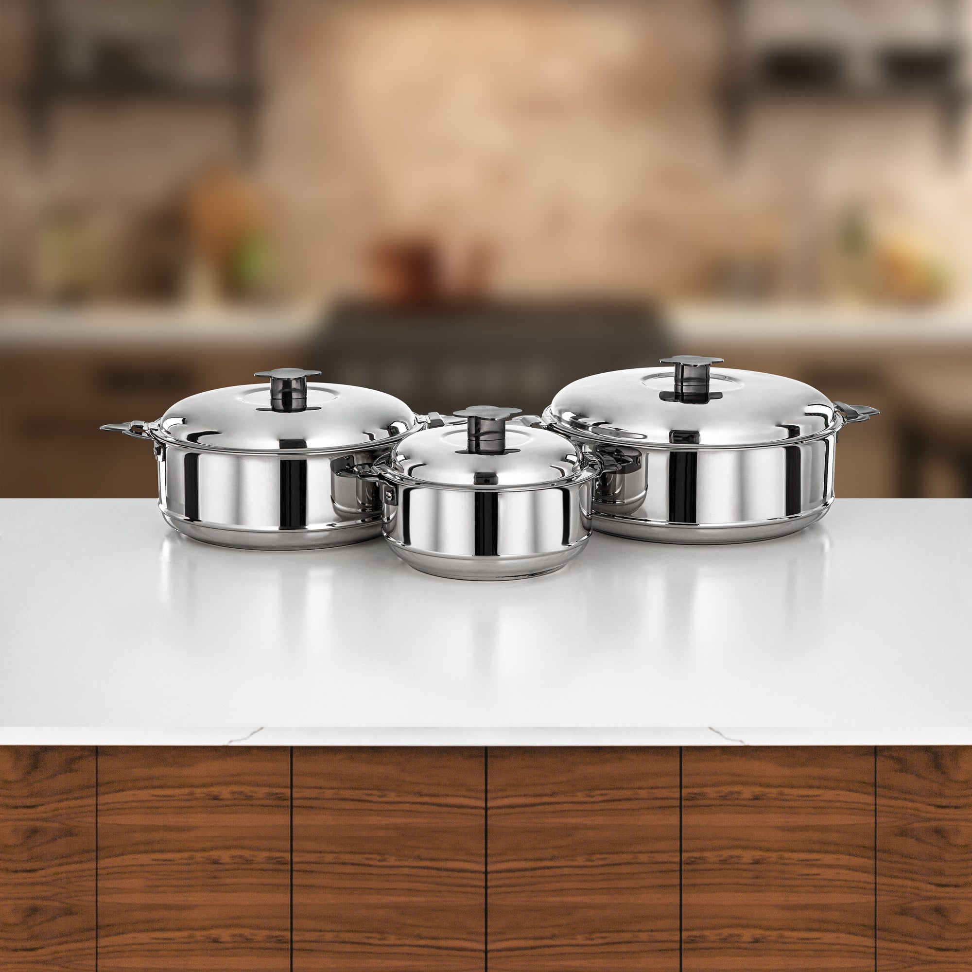 طقم حرارات المرجان فيدا، ٣ قطع بسعات ١.٥ لتر، ٢.٥ لتر و٣.٥ لتر، فضي وأسود غامق