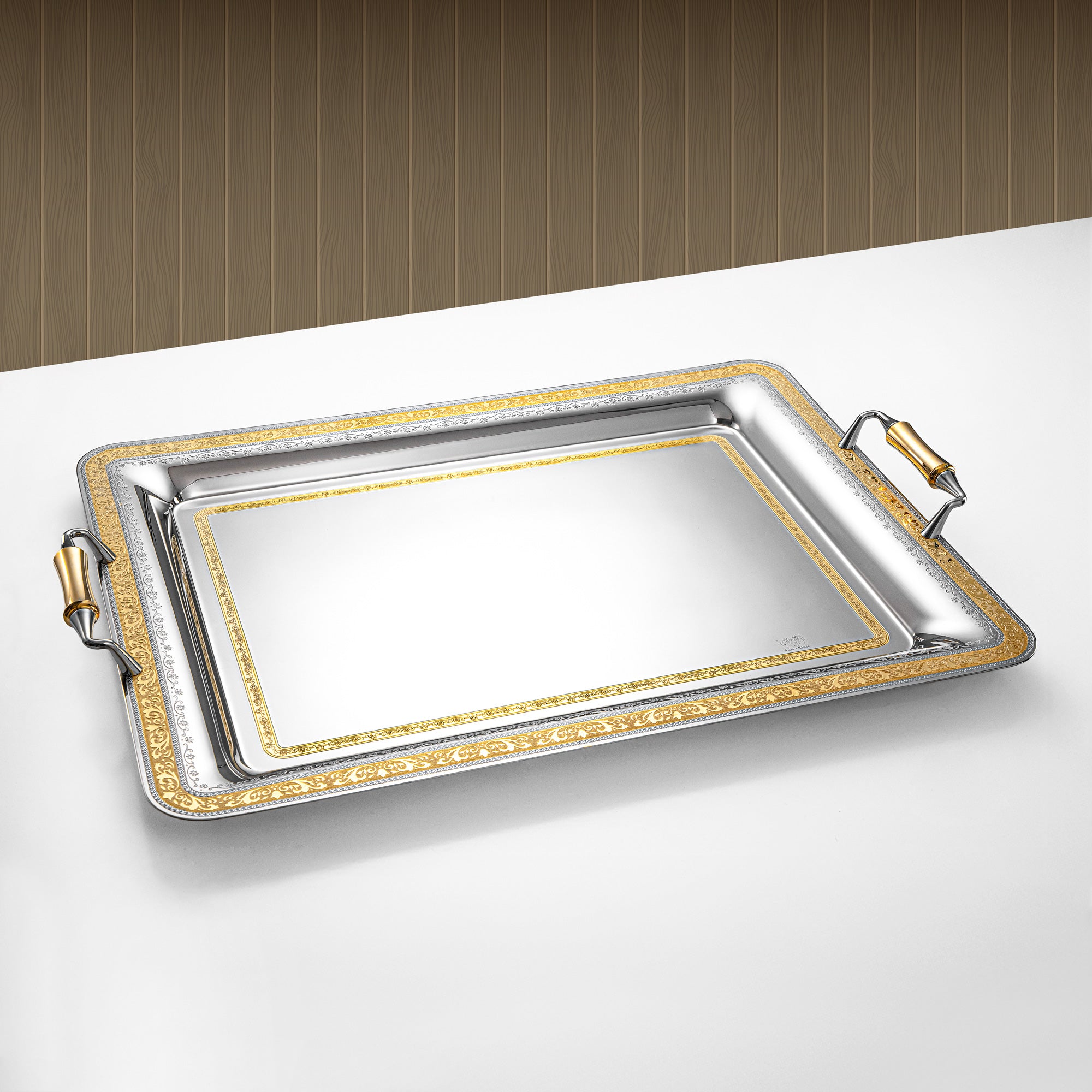 Almarjan Serving Tray 57cm Silver & Gold