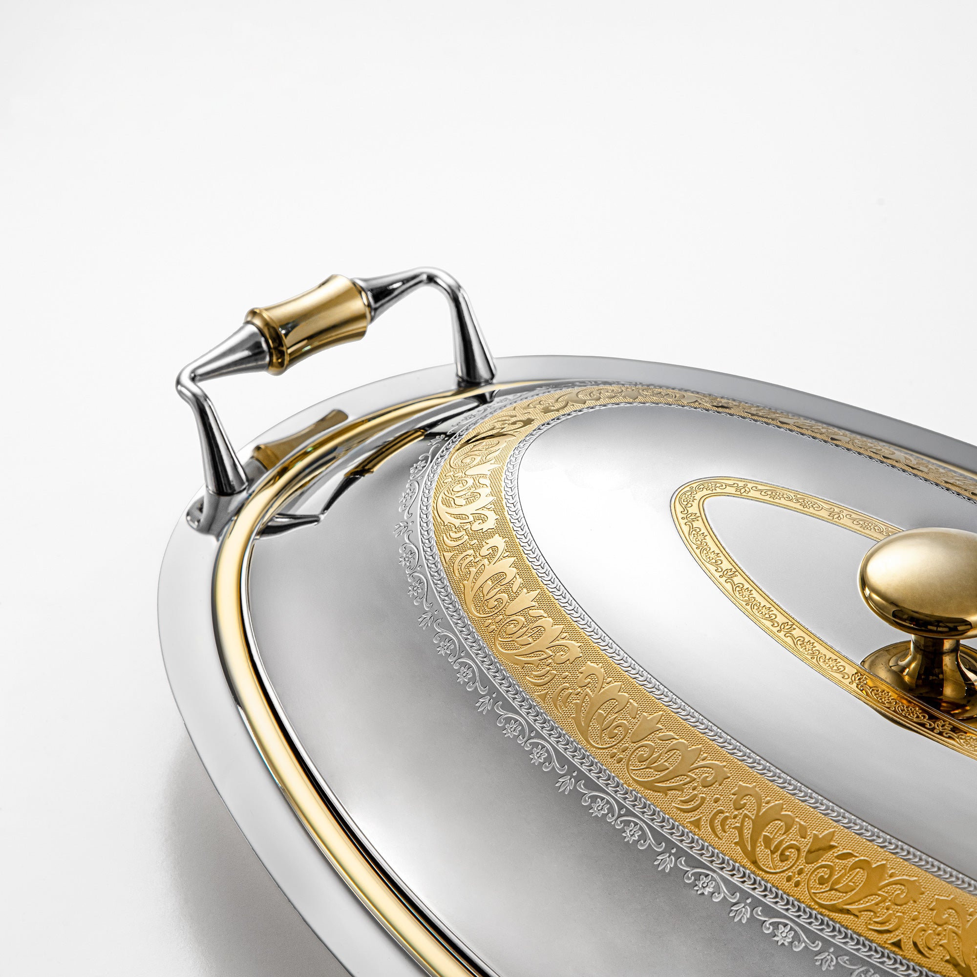 Almarjan Oval Serving Tray with Cover 46cm Silver & Gold