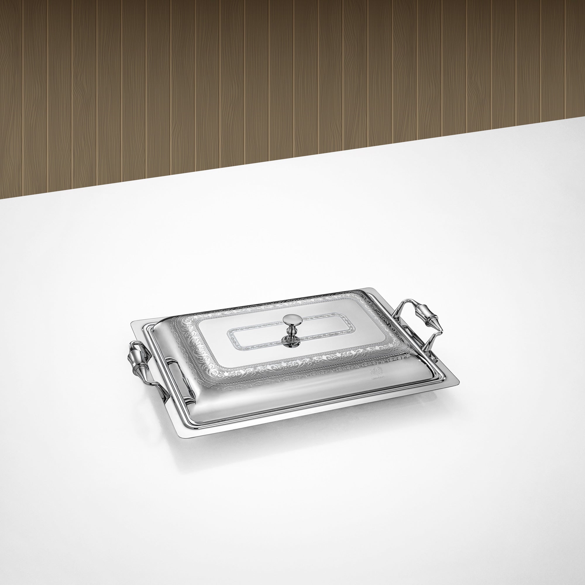 Almarjan Rectangular Serving Tray with Cover 40cm Silver