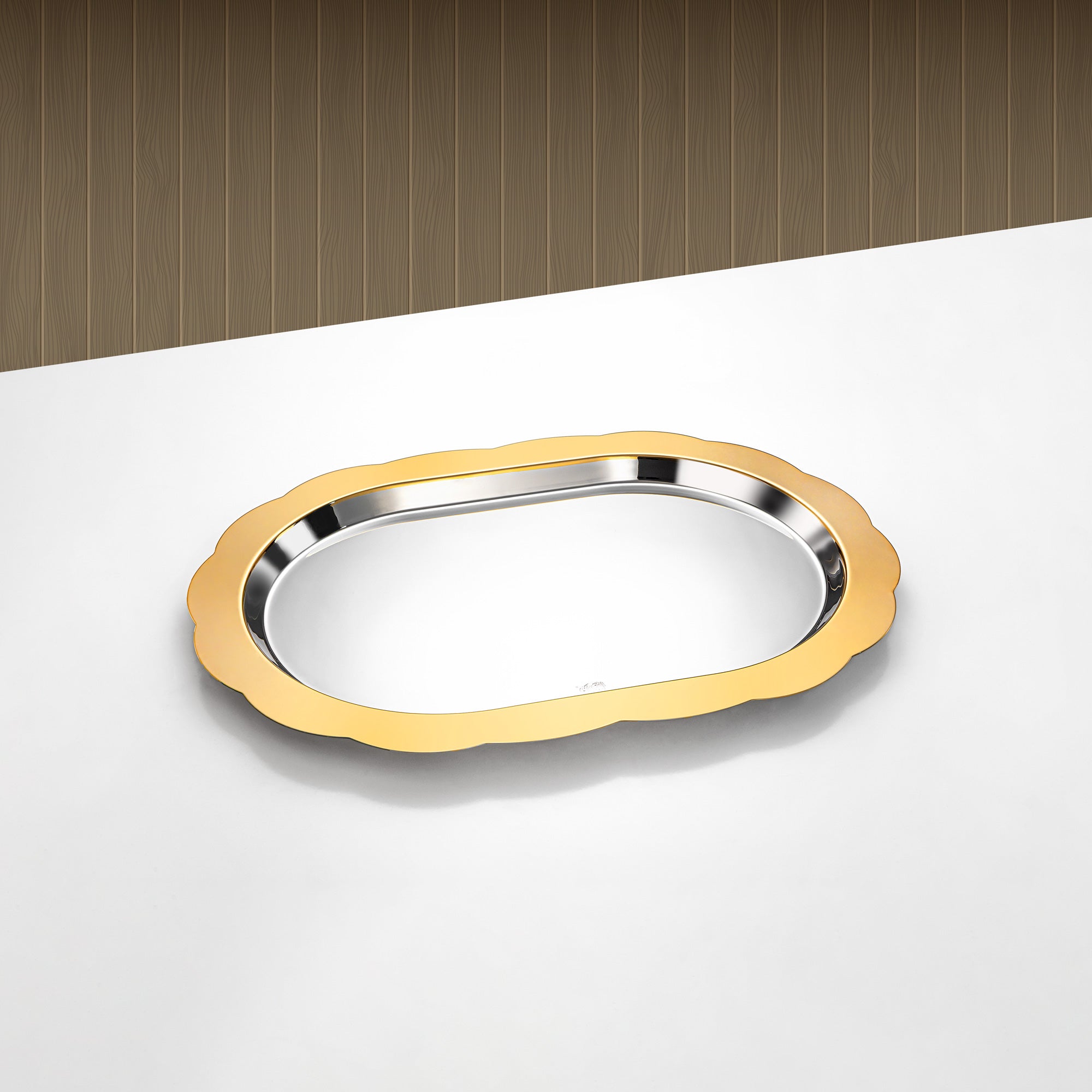 Almarjan Joni Oval Serving Tray 48cm Silver & Gold