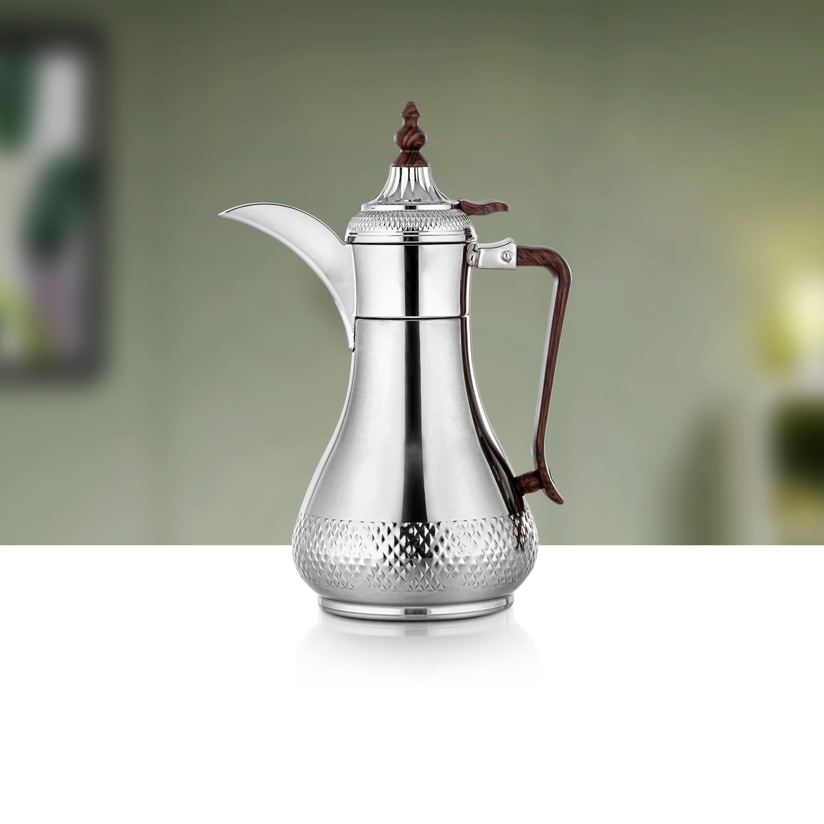Almarjan Vacuum Flask 0.60L, Silver & Dark Wood