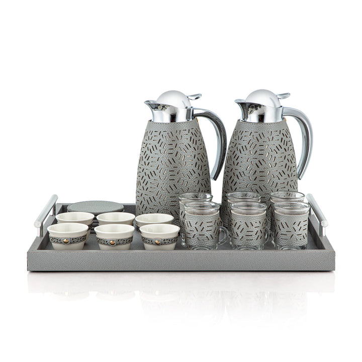 Almarjan 21 Pieces Leather Collection Tea Set Grey & Silver - TRHL-9