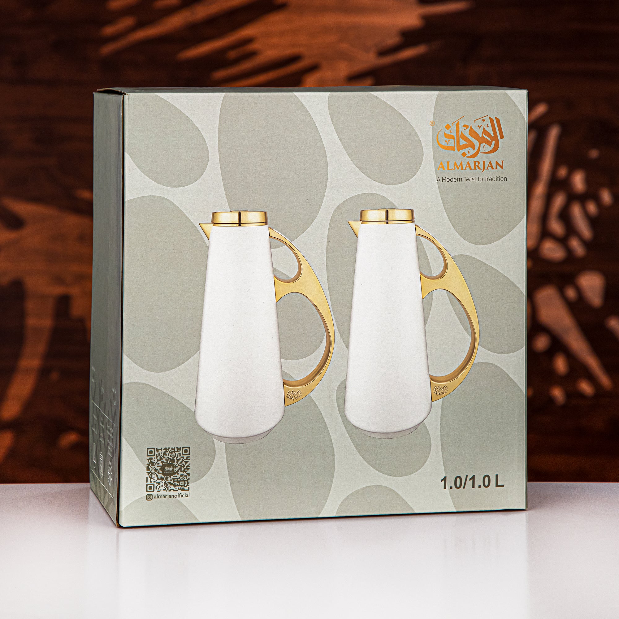 Almarjan Vacuum Flask Set, ABS, 1L + 1L, Light Grey & Gold (UPP-1000/1000 GRAG) - Modern Serving