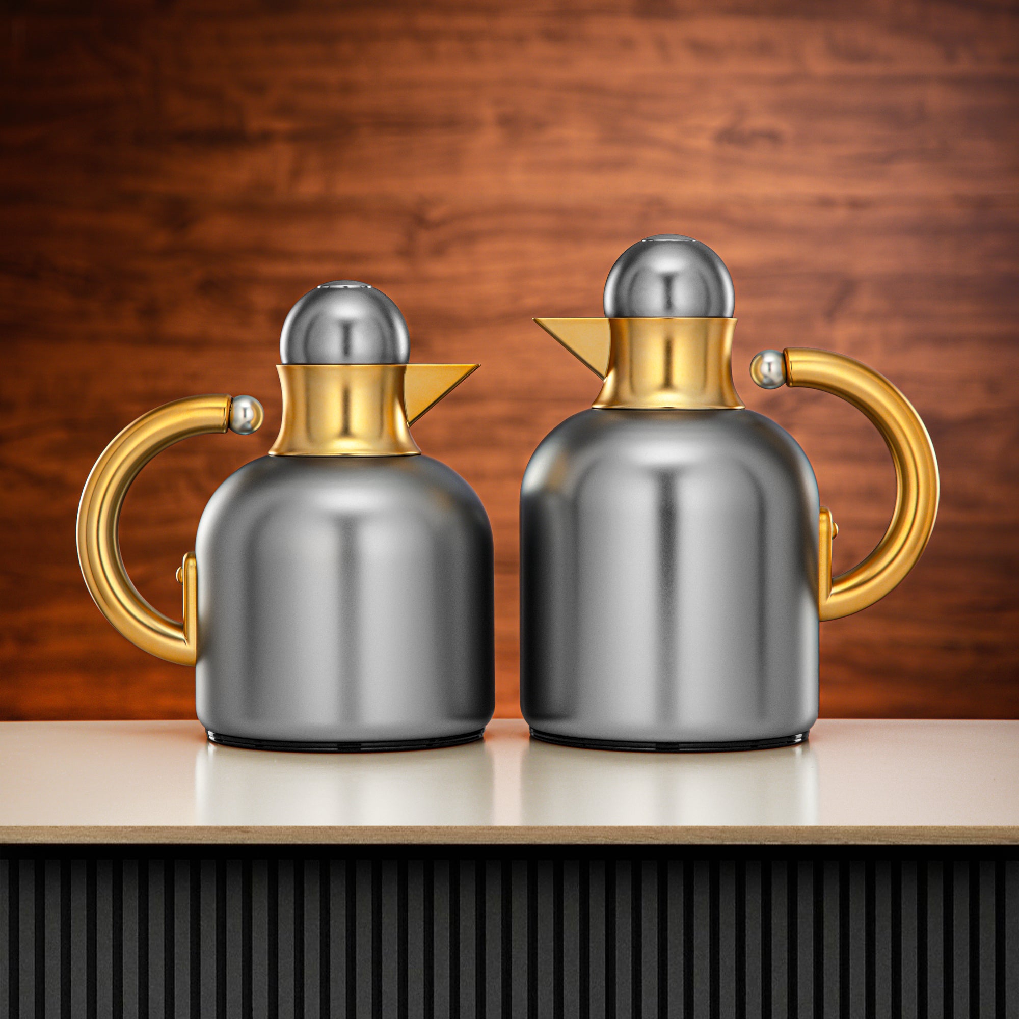 Almarjan Vacuum Flask Set 0.6L + 1L Matt Nickel & Matt Gold