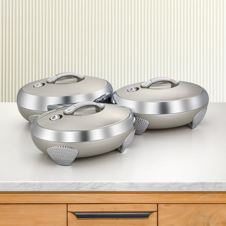 Almarjan 3 Pieces Plastic Hot Pot Set Light Grey & Silver - ZEA LG/C