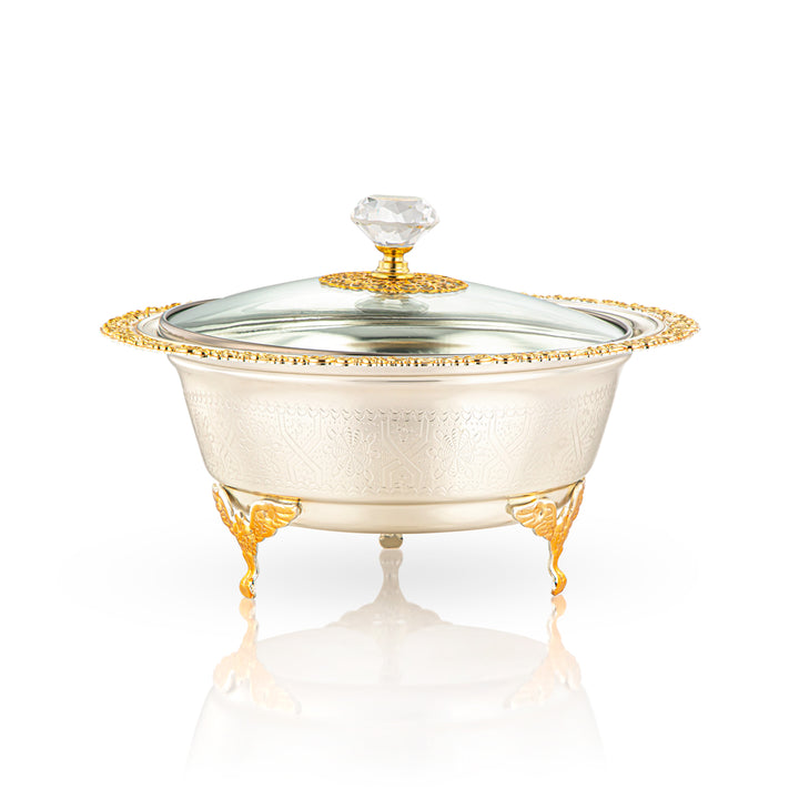 Almarjan 20 CM Date Bowl With Glass Cover Silver & Gold - 851-29 SGA