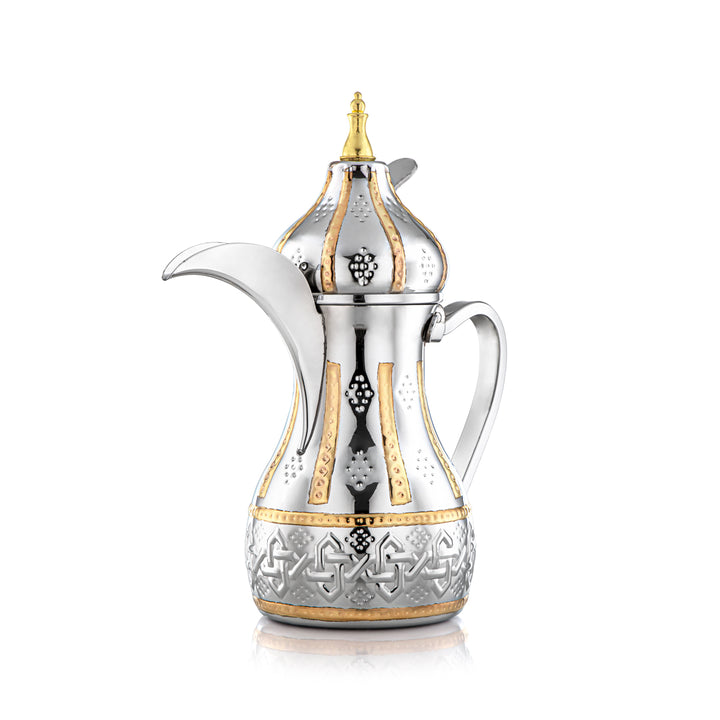 Almarjan 1 Litre Sahara Collection Acier Inoxydable Dallah Argent &amp; Or - STS0010980
