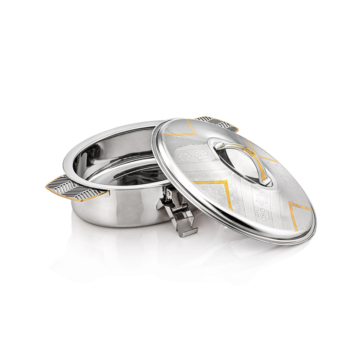 Almarjan 30 CM Mandi Collection Stainless Steel Oval Hot Pot Silver & Gold - H23EPG1