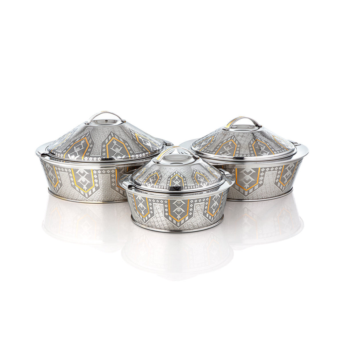 Almarjan 3 Pieces Manara Collection Stainless Steel Hot Pot Silver & Gold - H23EPG3