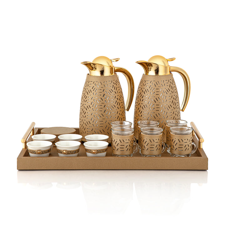 Almarjan 21 Pieces Leather Collection Tea Set Gold - TRHL-20